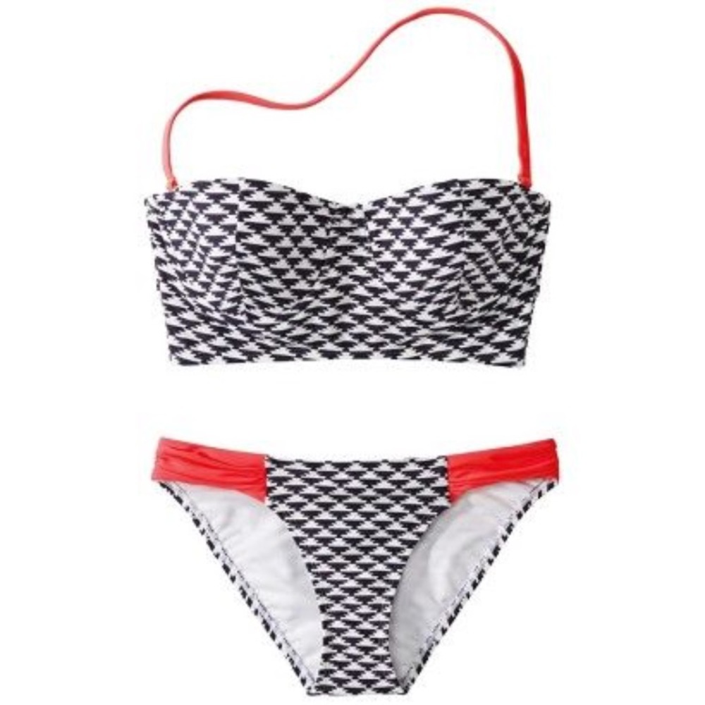 2-Piece swim suit white/blue houndstooth and pink!